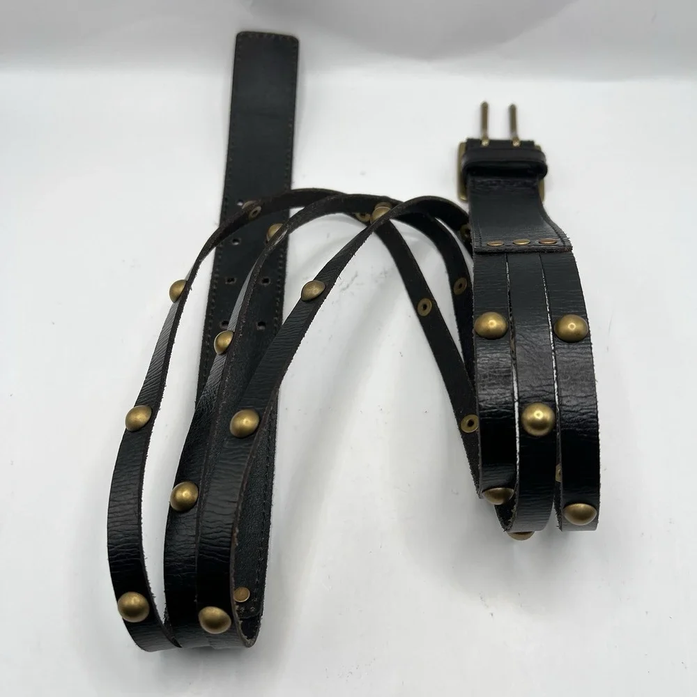 Gap Genuine Leather Studded Belt M Dark Brown Vs Black Multi Strand Double Prong